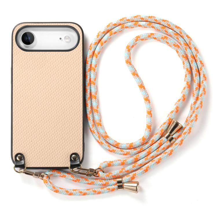 For iPhone Air Carbon Fiber Texture Leather Back Phone Case with Crossbody Strap(Khaki) - iPhone Air Cases by buy2fix | Online Shopping UK | buy2fix