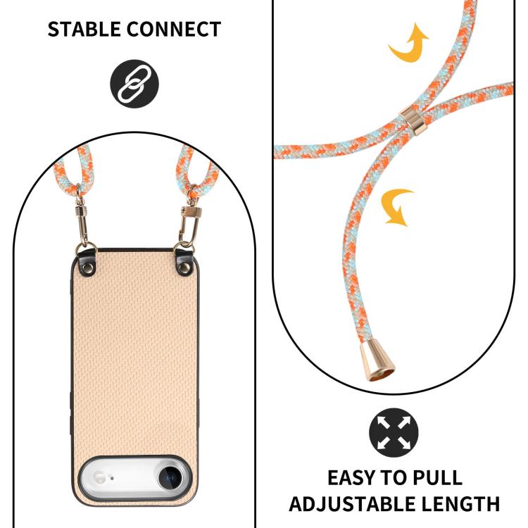 For iPhone Air Carbon Fiber Texture Leather Back Phone Case with Crossbody Strap(Khaki) - iPhone Air Cases by buy2fix | Online Shopping UK | buy2fix