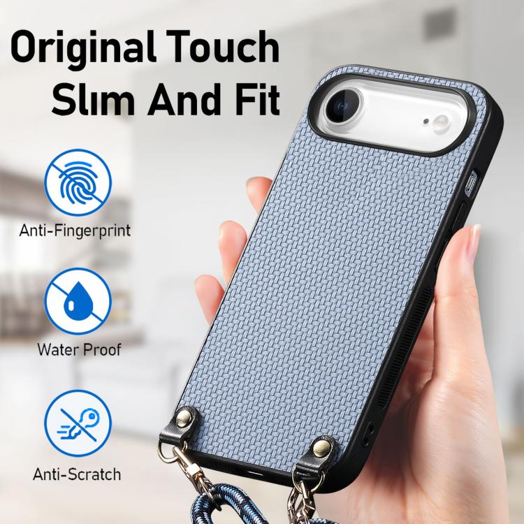For iPhone Air Carbon Fiber Texture Leather Back Phone Case with Crossbody Strap(Blue) - iPhone Air Cases by buy2fix | Online Shopping UK | buy2fix