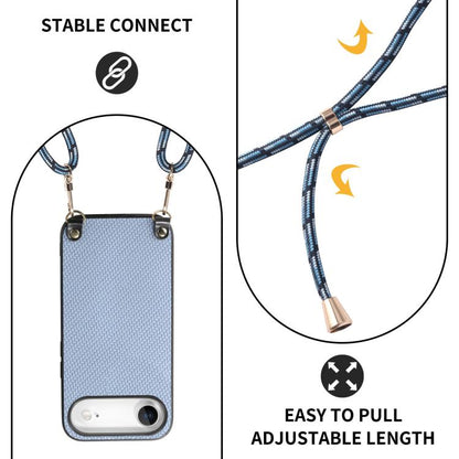 For iPhone Air Carbon Fiber Texture Leather Back Phone Case with Crossbody Strap(Blue) - iPhone Air Cases by buy2fix | Online Shopping UK | buy2fix