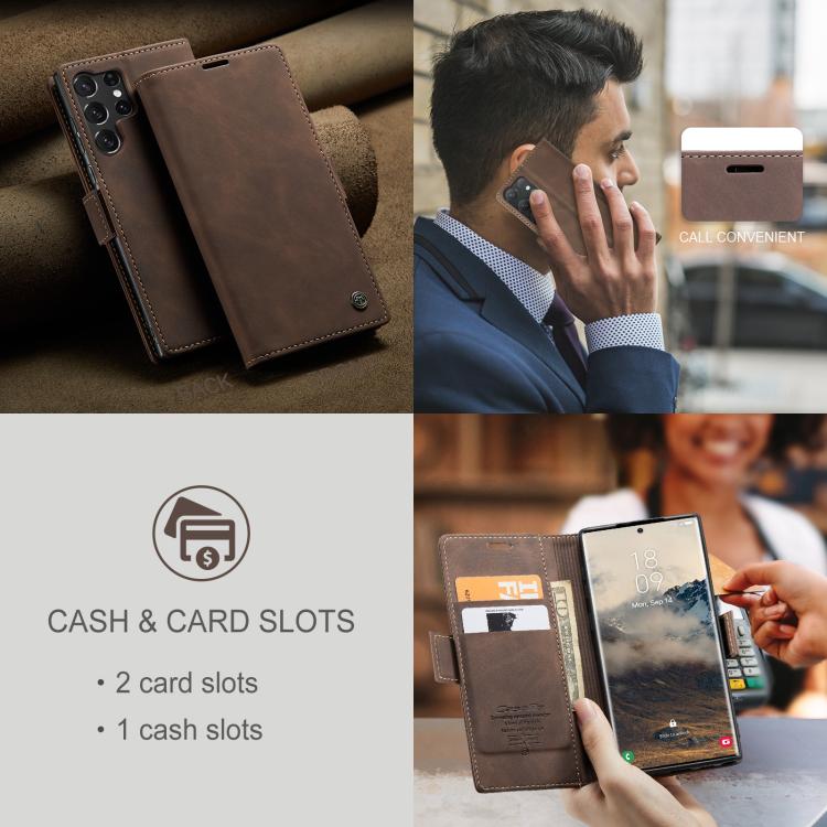For Samsung Galaxy S25 Ultra 5G CaseMe 013 Multifunctional Horizontal Flip Leather Phone Case(Coffee) by CaseMe
