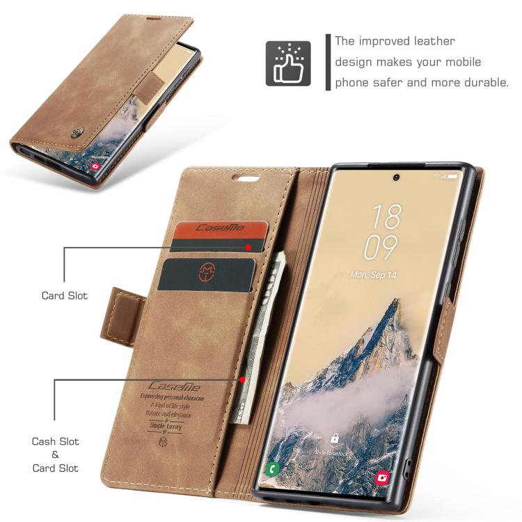 For Samsung Galaxy S25 Ultra 5G CaseMe 013 Multifunctional Horizontal Flip Leather Phone Case(Brown) by CaseMe