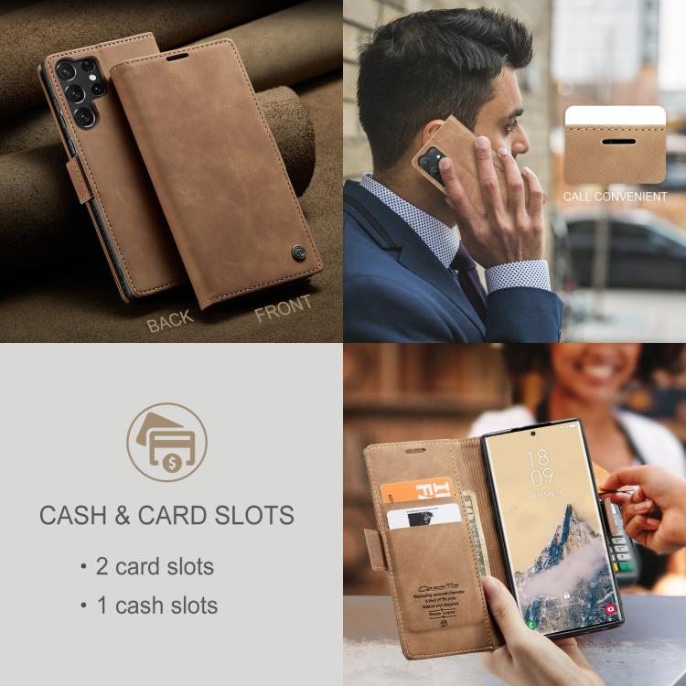 For Samsung Galaxy S25 Ultra 5G CaseMe 013 Multifunctional Horizontal Flip Leather Phone Case(Brown) by CaseMe