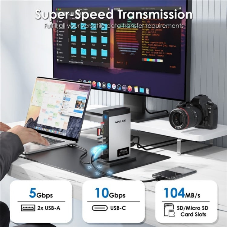 WAVLINK WL-UMD26 11 in 1 140W PD 3.1 USB-C 8K Displayport Charging Docking Station by WAVLINK