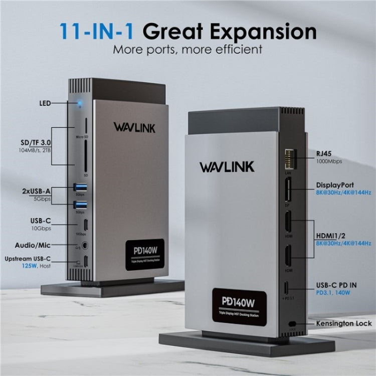 WAVLINK WL-UMD26 11 in 1 140W PD 3.1 USB-C 8K Displayport Charging Docking Station by WAVLINK