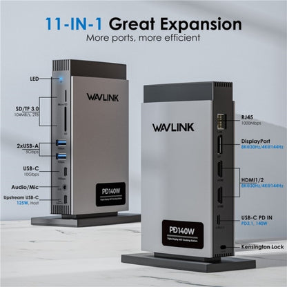 WAVLINK WL-UMD26 11 in 1 140W PD 3.1 USB-C 8K Displayport Charging Docking Station by WAVLINK