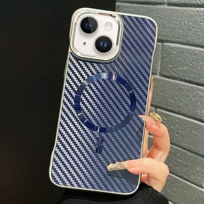 For iPhone 13 AG Carbon Fiber Frameless MagSafe Phone Case(Blue) - iPhone 13 Cases by buy2fix | Online Shopping UK | buy2fix