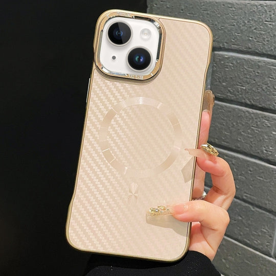 For iPhone 13 AG Carbon Fiber Frameless MagSafe Phone Case(Pink)