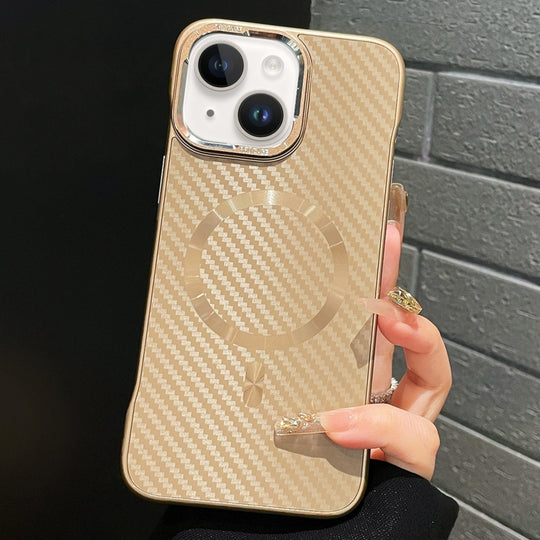 For iPhone 15 AG Carbon Fiber Frameless MagSafe Phone Case(Gold)