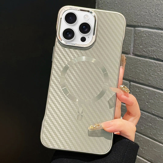 For iPhone 16 Pro AG Carbon Fiber Frameless MagSafe Phone Case(Grey)