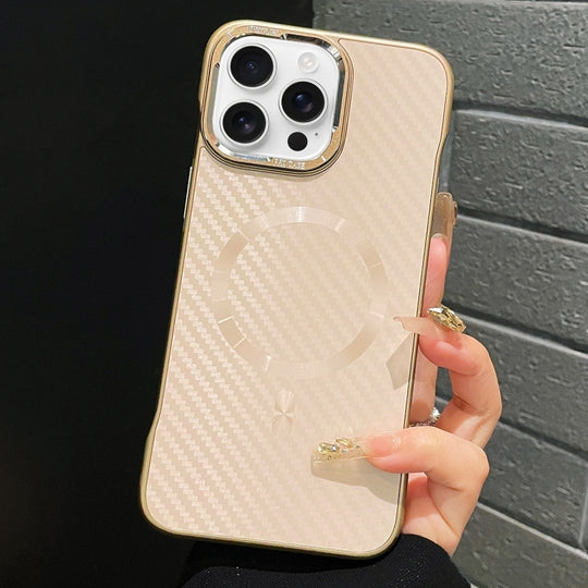 For iPhone 16 Pro AG Carbon Fiber Frameless MagSafe Phone Case(Pink)
