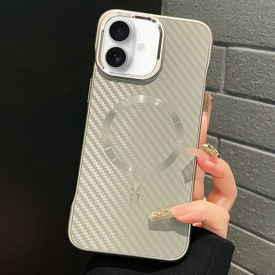 For iPhone 16 Plus AG Carbon Fiber Frameless MagSafe Phone Case(Grey)