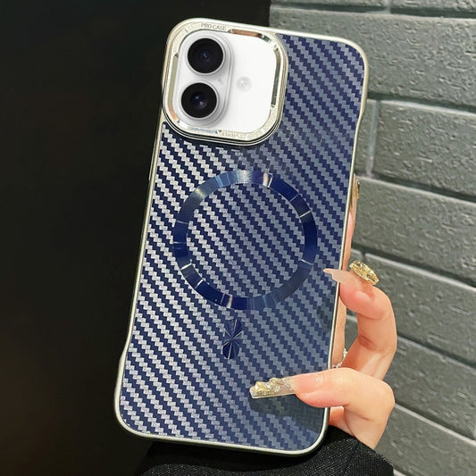 For iPhone 16 Plus AG Carbon Fiber Frameless MagSafe Phone Case(Blue) - iPhone 16 Plus Cases by buy2fix | Online Shopping UK | buy2fix