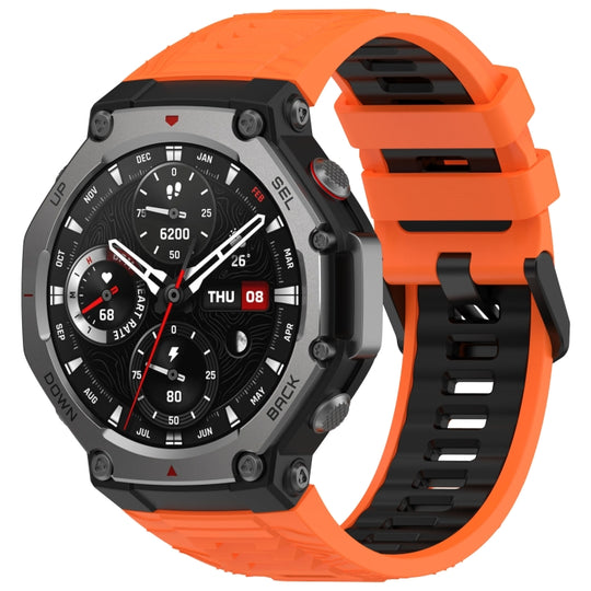 For Amazfit T-Rex 3 Two Tone Needle Buckle Silicone Watch Band(Orange Black)