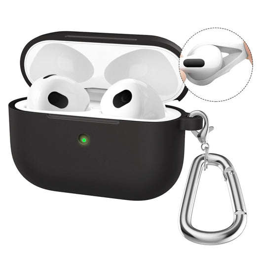 For Apple AirPods 4 2024 ENKAY Hat-Prince Thickened Silicone Case with Hook and Anti-lost Silicone Earbuds(Black) by ENKAY