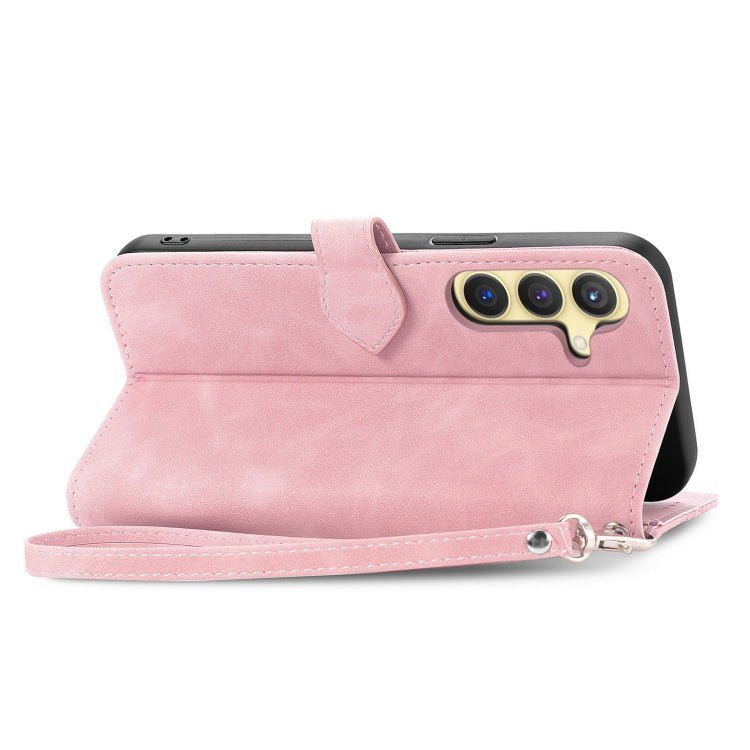 For Samsung Galaxy S25 5G Embossed Flower Zipper Leather Phone Case(Pink) by buy2fix