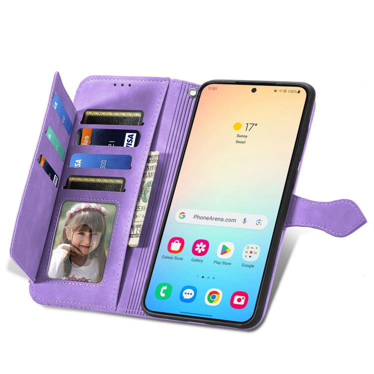 For Samsung Galaxy S25+ 5G Embossed Flower Zipper Leather Phone Case(Purple) by buy2fix