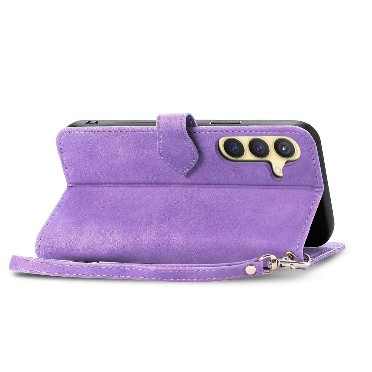 For Samsung Galaxy S25+ 5G Embossed Flower Zipper Leather Phone Case(Purple) by buy2fix
