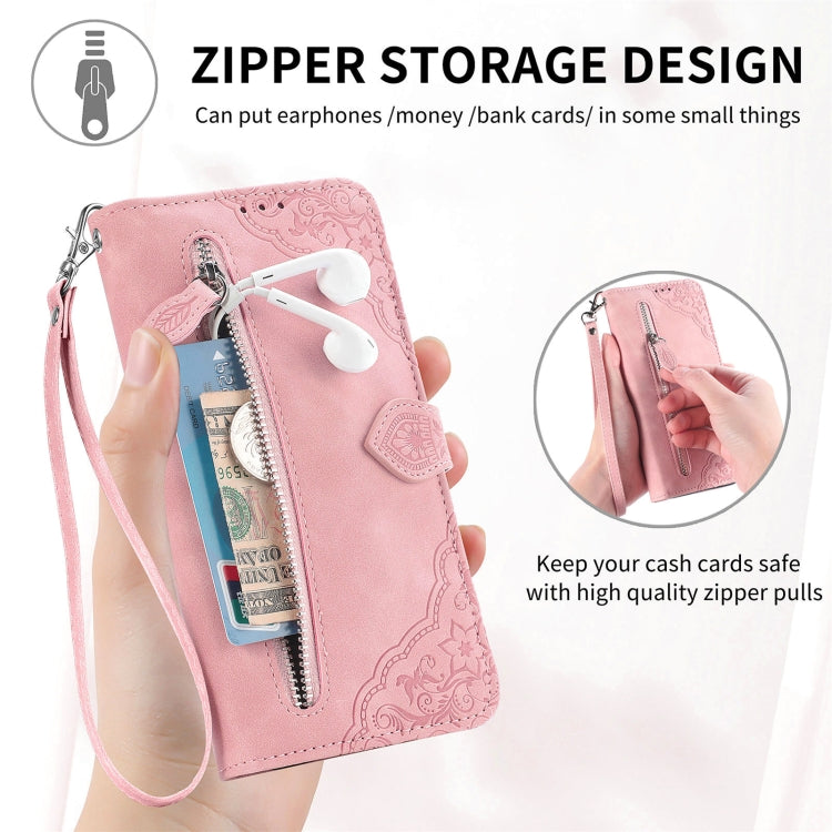 For Samsung Galaxy S25+ 5G Embossed Flower Zipper Leather Phone Case(Purple) by buy2fix