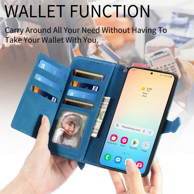 For Samsung Galaxy S25 Ultra 5G Embossed Flower Zipper Leather Phone Case(Blue) by buy2fix