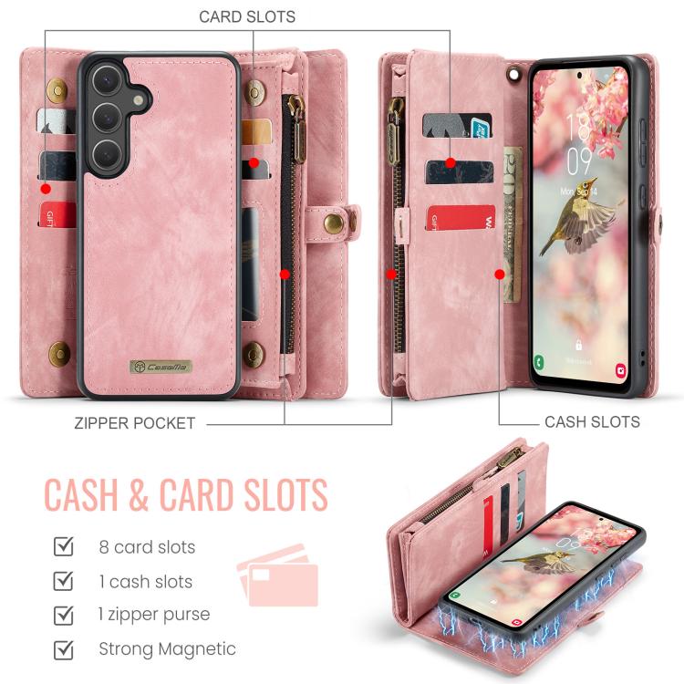 For Samsung Galaxy S25+ 5G CaseMe 008 Detachable Multifunctional Leather Phone Case(Pink) - Galaxy S25+ 5G Cases by CaseMe | Online Shopping UK | buy2fix