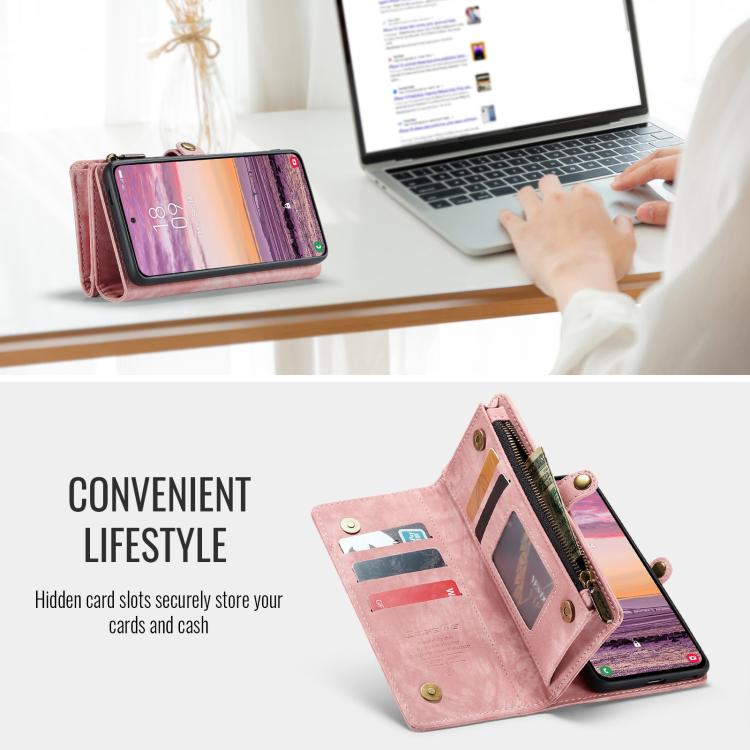 For Samsung Galaxy S25 Edge 5G CaseMe 008 Detachable Multifunctional Leather Phone Case(Pink) - Galaxy S25 Edge 5G Cases by CaseMe | Online Shopping UK | buy2fix