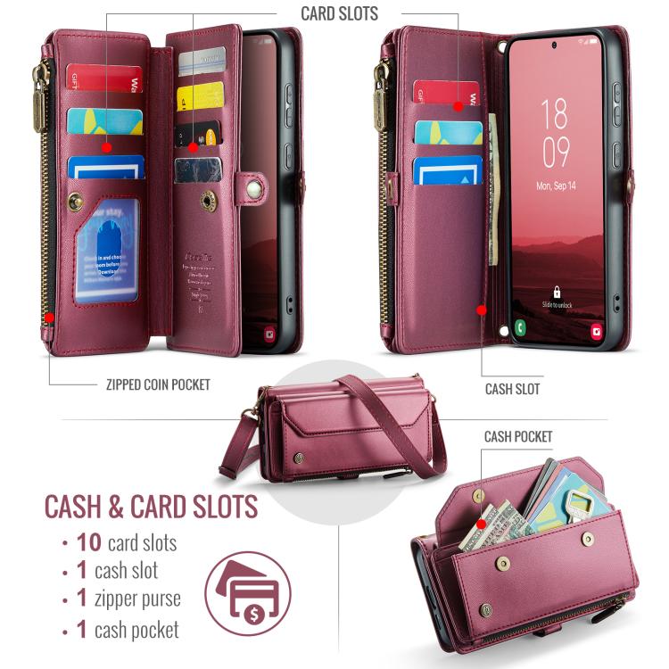 For Samsung Galaxy S25+ 5G CaseMe C36 Card Slots Zipper Wallet RFID Anti-theft Leather Phone Case(Red) - Galaxy S25+ 5G Cases by CaseMe | Online Shopping UK | buy2fix