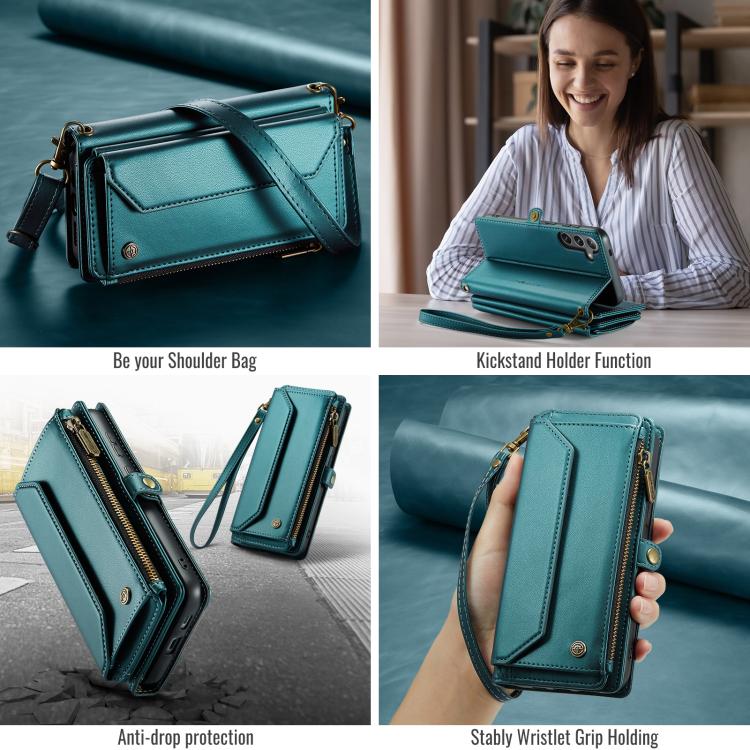 For Samsung Galaxy S25+ 5G CaseMe C36 Card Slots Zipper Wallet RFID Anti-theft Leather Phone Case(Blue) - Galaxy S25+ 5G Cases by CaseMe | Online Shopping UK | buy2fix