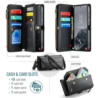 For Samsung Galaxy S25+ 5G CaseMe C36 Card Slots Zipper Wallet RFID Anti-theft Leather Phone Case(Black) - Galaxy S25+ 5G Cases by CaseMe | Online Shopping UK | buy2fix
