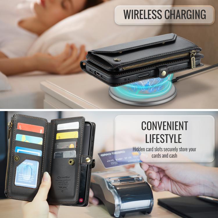 For Samsung Galaxy S25+ 5G CaseMe C36 Card Slots Zipper Wallet RFID Anti-theft Leather Phone Case(Black) - Galaxy S25+ 5G Cases by CaseMe | Online Shopping UK | buy2fix