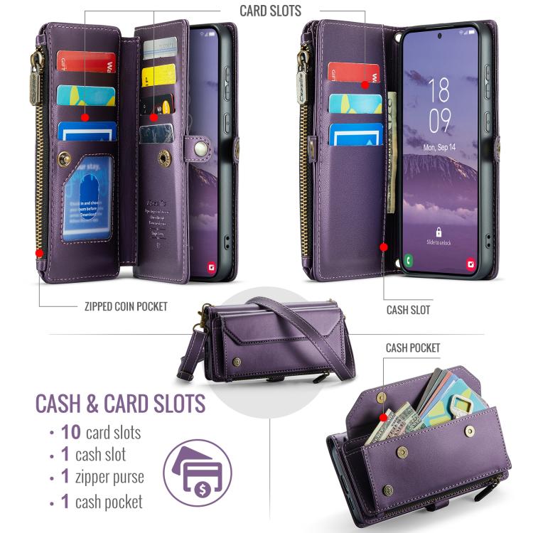 For Samsung Galaxy S25+ 5G CaseMe C36 Card Slots Zipper Wallet RFID Anti-theft Leather Phone Case(Purple) - Galaxy S25+ 5G Cases by CaseMe | Online Shopping UK | buy2fix