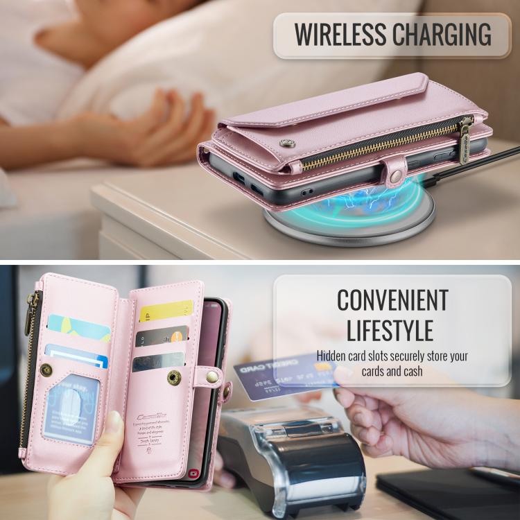 For Samsung Galaxy S25 5G CaseMe C36 Card Slots Zipper Wallet RFID Anti-theft Leather Phone Case(Pink) - Galaxy S25 5G Cases by CaseMe | Online Shopping UK | buy2fix