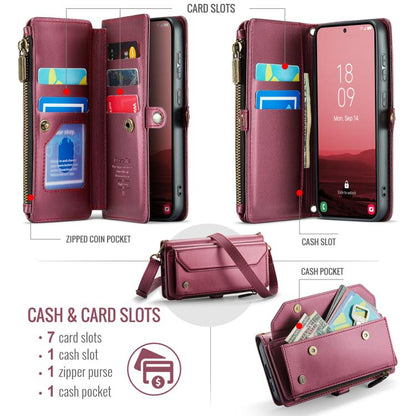 For Samsung Galaxy S25 5G CaseMe C36 Card Slots Zipper Wallet RFID Anti-theft Leather Phone Case(Red) - Galaxy S25 5G Cases by CaseMe | Online Shopping UK | buy2fix