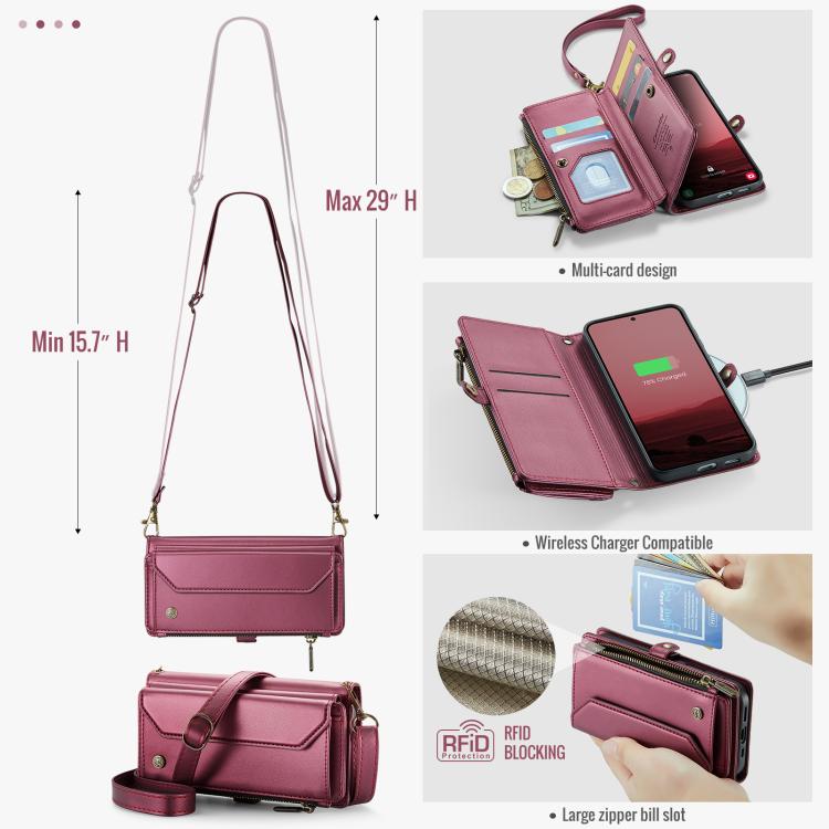 For Samsung Galaxy S25 5G CaseMe C36 Card Slots Zipper Wallet RFID Anti-theft Leather Phone Case(Red) - Galaxy S25 5G Cases by CaseMe | Online Shopping UK | buy2fix