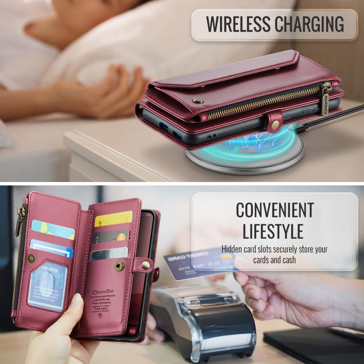 For Samsung Galaxy S25 5G CaseMe C36 Card Slots Zipper Wallet RFID Anti-theft Leather Phone Case(Red) - Galaxy S25 5G Cases by CaseMe | Online Shopping UK | buy2fix