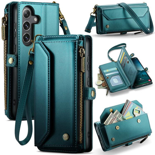 For Samsung Galaxy S25 5G CaseMe C36 Card Slots Zipper Wallet RFID Anti-theft Leather Phone Case(Blue) - Galaxy S25 5G Cases by CaseMe | Online Shopping UK | buy2fix