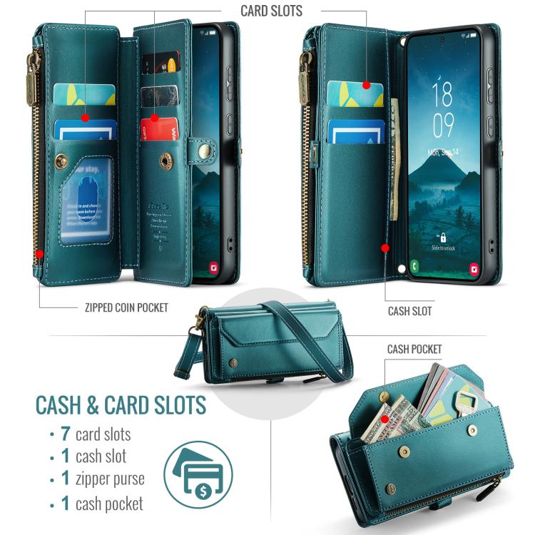 For Samsung Galaxy S25 5G CaseMe C36 Card Slots Zipper Wallet RFID Anti-theft Leather Phone Case(Blue) - Galaxy S25 5G Cases by CaseMe | Online Shopping UK | buy2fix