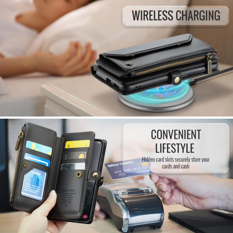 For Samsung Galaxy S25 5G CaseMe C36 Card Slots Zipper Wallet RFID Anti-theft Leather Phone Case(Black) - Galaxy S25 5G Cases by CaseMe | Online Shopping UK | buy2fix