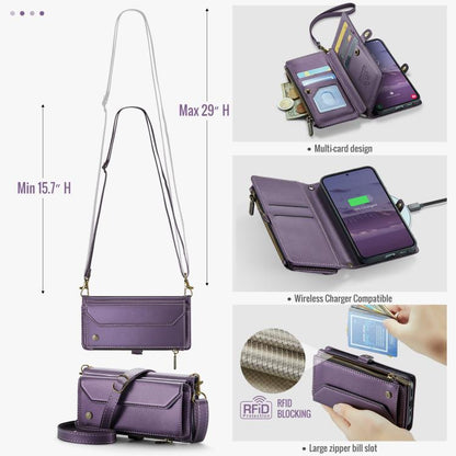 For Samsung Galaxy S25 5G CaseMe C36 Card Slots Zipper Wallet RFID Anti-theft Leather Phone Case(Purple) - Galaxy S25 5G Cases by CaseMe | Online Shopping UK | buy2fix