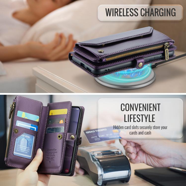 For Samsung Galaxy S25 5G CaseMe C36 Card Slots Zipper Wallet RFID Anti-theft Leather Phone Case(Purple) - Galaxy S25 5G Cases by CaseMe | Online Shopping UK | buy2fix