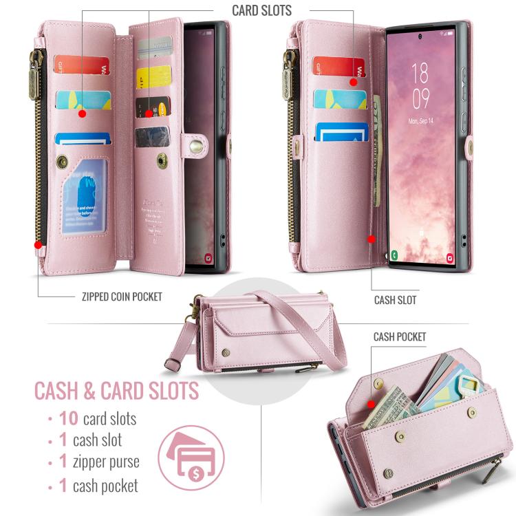 For Samsung Galaxy S25 Ultra 5G CaseMe C36 Card Slots Zipper Wallet RFID Anti-theft Leather Phone Case(Pink) - Galaxy S25 Ultra 5G Cases by CaseMe | Online Shopping UK | buy2fix