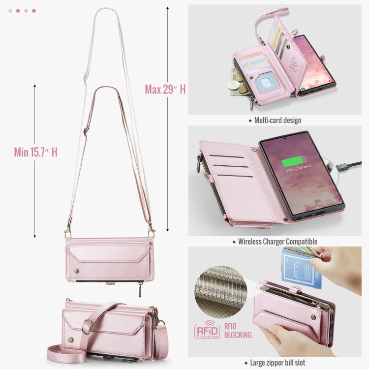 For Samsung Galaxy S25 Ultra 5G CaseMe C36 Card Slots Zipper Wallet RFID Anti-theft Leather Phone Case(Pink) - Galaxy S25 Ultra 5G Cases by CaseMe | Online Shopping UK | buy2fix
