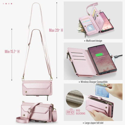 For Samsung Galaxy S25 Ultra 5G CaseMe C36 Card Slots Zipper Wallet RFID Anti-theft Leather Phone Case(Pink) - Galaxy S25 Ultra 5G Cases by CaseMe | Online Shopping UK | buy2fix