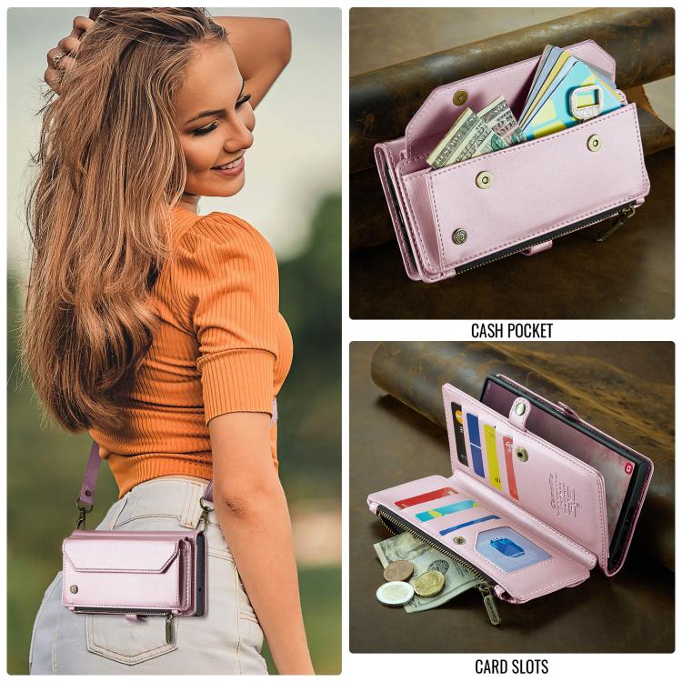 For Samsung Galaxy S25 Ultra 5G CaseMe C36 Card Slots Zipper Wallet RFID Anti-theft Leather Phone Case(Pink) - Galaxy S25 Ultra 5G Cases by CaseMe | Online Shopping UK | buy2fix