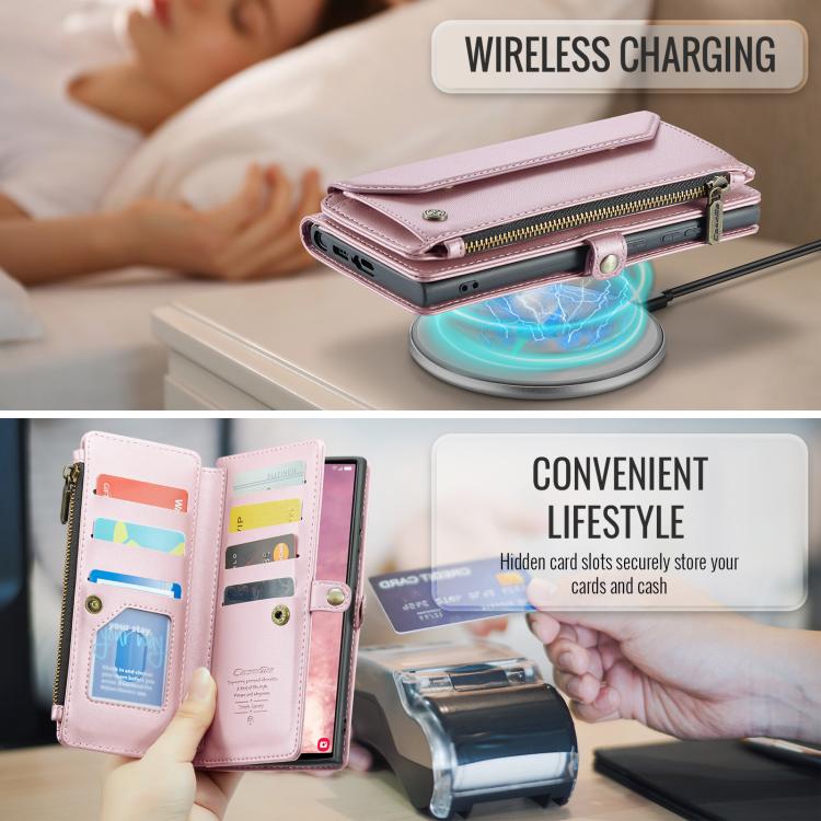 For Samsung Galaxy S25 Ultra 5G CaseMe C36 Card Slots Zipper Wallet RFID Anti-theft Leather Phone Case(Pink) - Galaxy S25 Ultra 5G Cases by CaseMe | Online Shopping UK | buy2fix