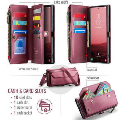 For Samsung Galaxy S25 Ultra 5G CaseMe C36 Card Slots Zipper Wallet RFID Anti-theft Leather Phone Case(Red) - Galaxy S25 Ultra 5G Cases by CaseMe | Online Shopping UK | buy2fix
