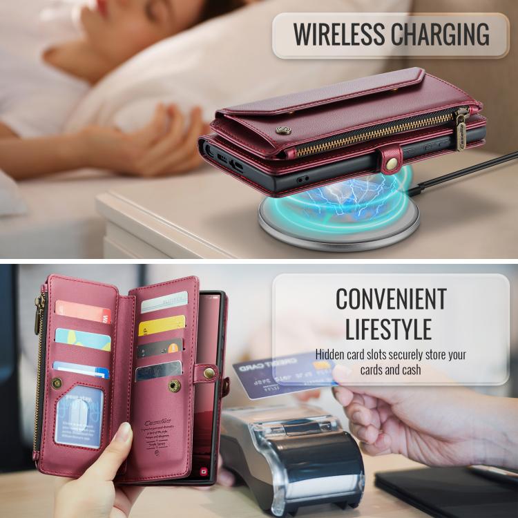 For Samsung Galaxy S25 Ultra 5G CaseMe C36 Card Slots Zipper Wallet RFID Anti-theft Leather Phone Case(Red) - Galaxy S25 Ultra 5G Cases by CaseMe | Online Shopping UK | buy2fix