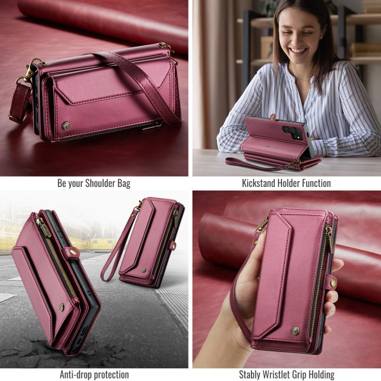 For Samsung Galaxy S25 Ultra 5G CaseMe C36 Card Slots Zipper Wallet RFID Anti-theft Leather Phone Case(Red) - Galaxy S25 Ultra 5G Cases by CaseMe | Online Shopping UK | buy2fix