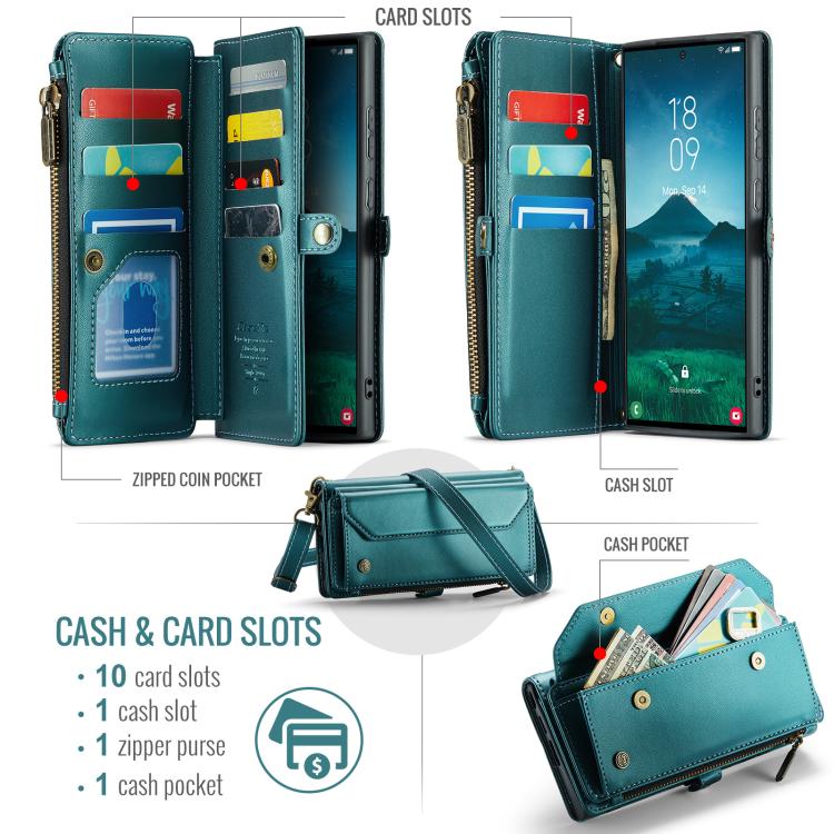 For Samsung Galaxy S25 Ultra 5G CaseMe C36 Card Slots Zipper Wallet RFID Anti-theft Leather Phone Case(Blue) - Galaxy S25 Ultra 5G Cases by CaseMe | Online Shopping UK | buy2fix