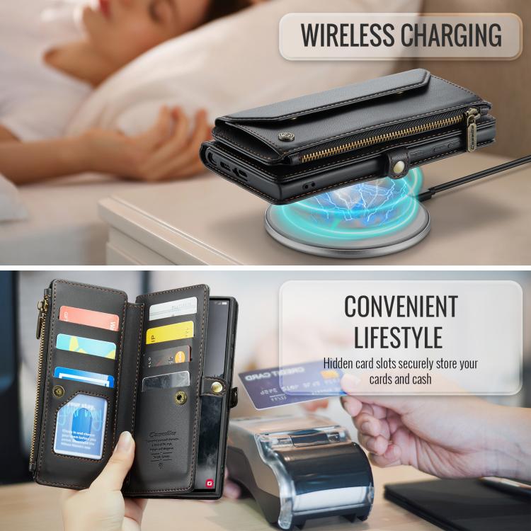 For Samsung Galaxy S25 Ultra 5G CaseMe C36 Card Slots Zipper Wallet RFID Anti-theft Leather Phone Case(Black) - Galaxy S25 Ultra 5G Cases by CaseMe | Online Shopping UK | buy2fix